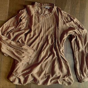 NEW Loft Ruffle Neck Polka Dot Long Sleeve Pullover Blouse Top Shirt NWOT